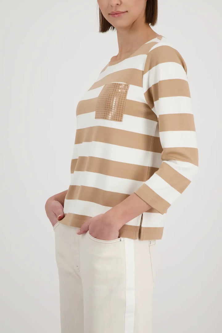 Monari Beige gestreiftes Sweatshirt