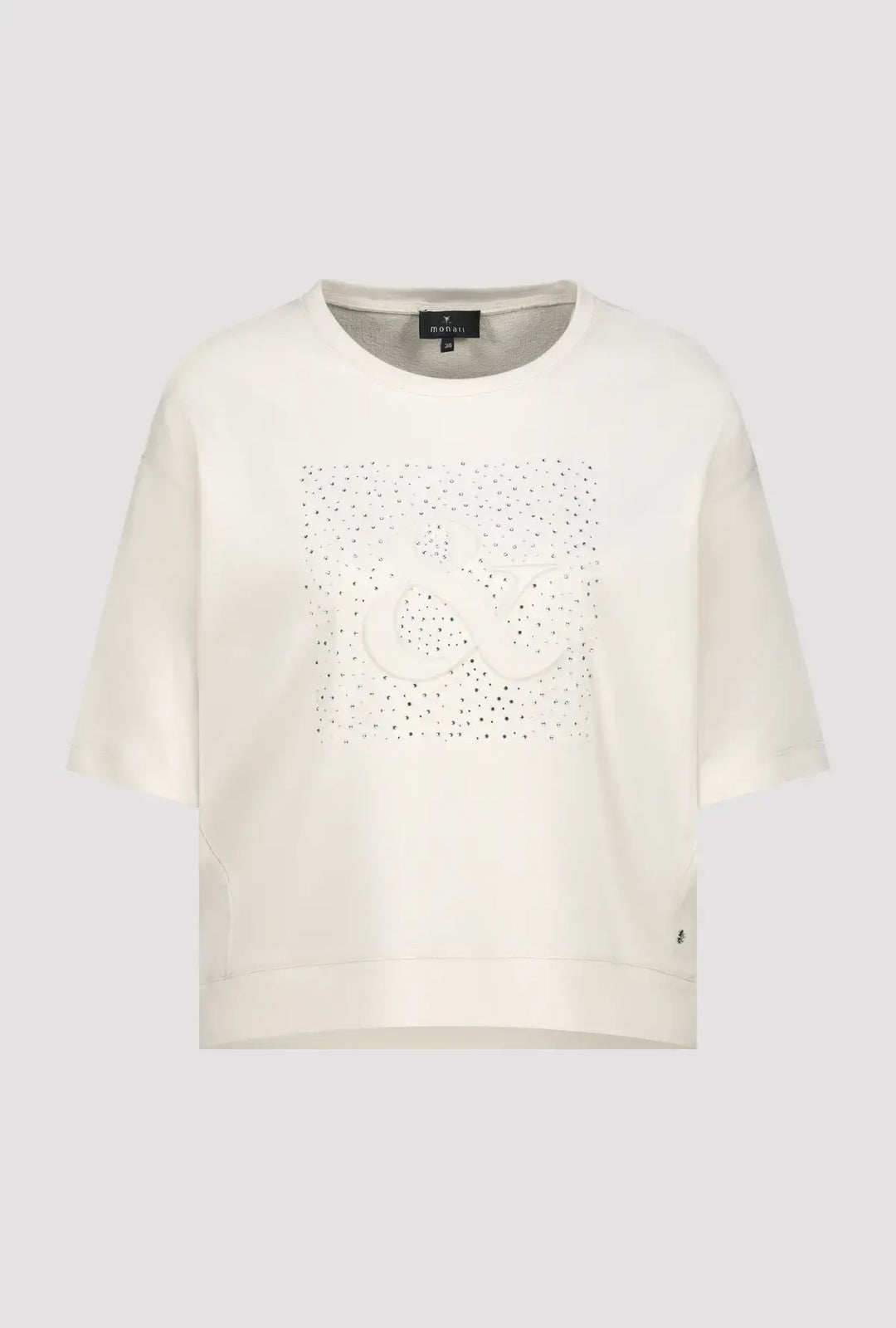 Monari Beige Strass Kurzarm-Sweatshirt