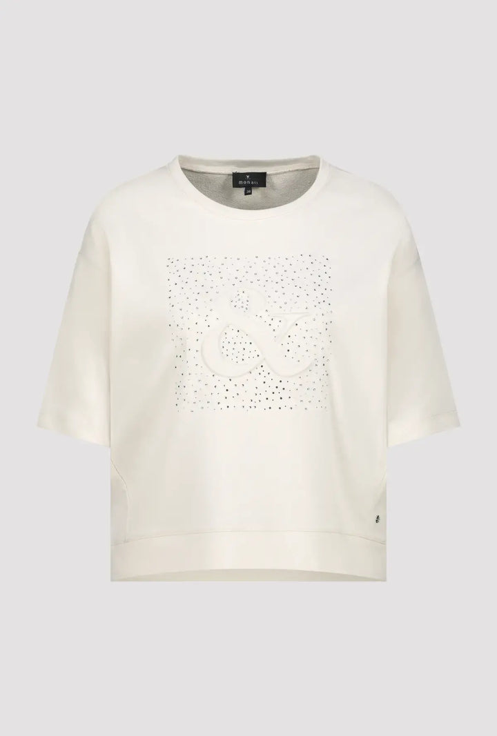 Monari Beige Strass Kurzarm-Sweatshirt
