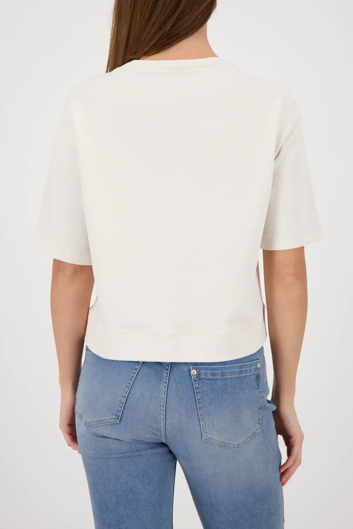 Monari Beige Strass Kurzarm-Sweatshirt