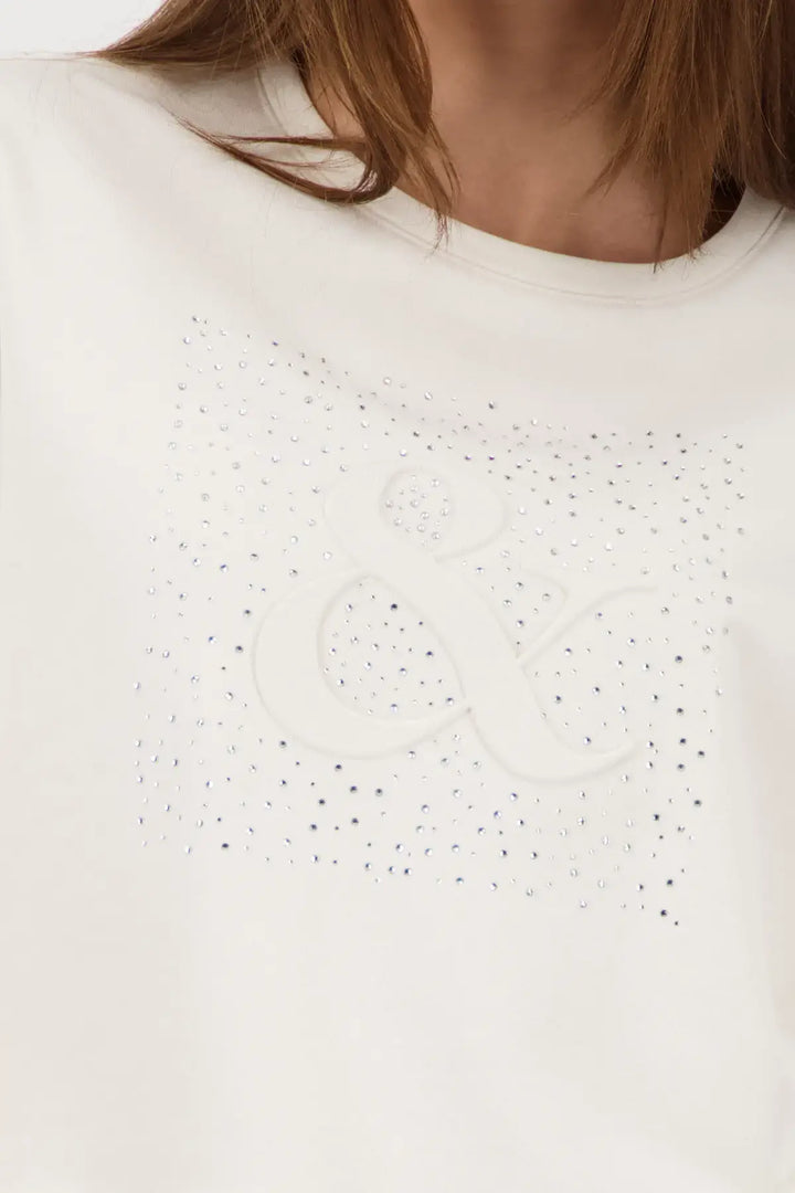 Monari Beige Strass Kurzarm-Sweatshirt