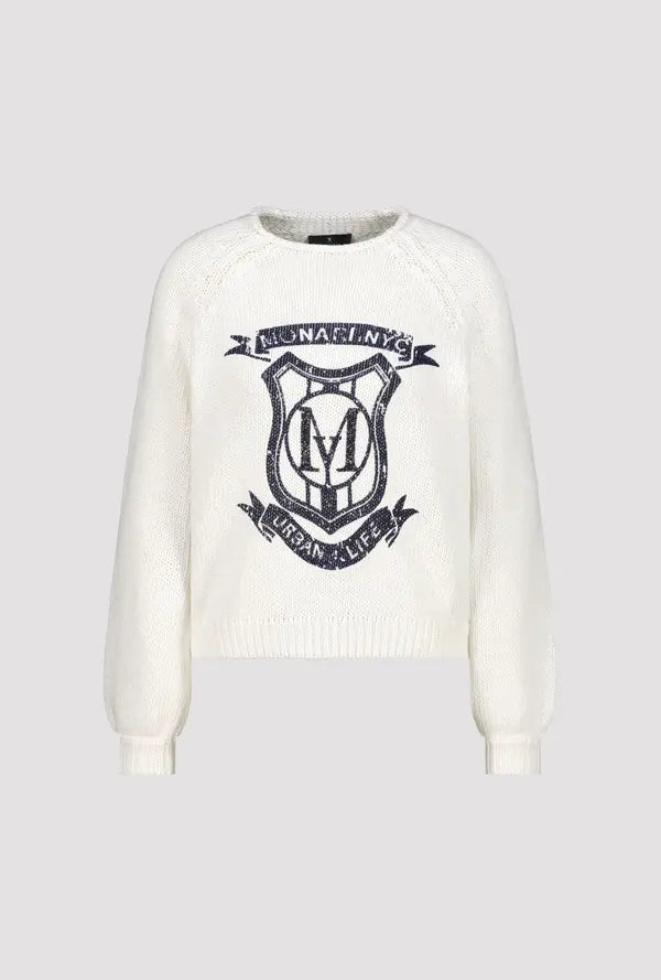 Monari Off-White Strickpullover mit Emblem