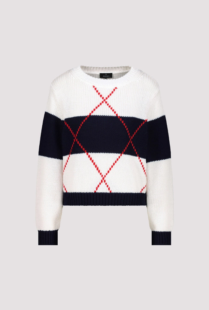 Monari Navy Blockstreifenpullover & Intarsienmuster