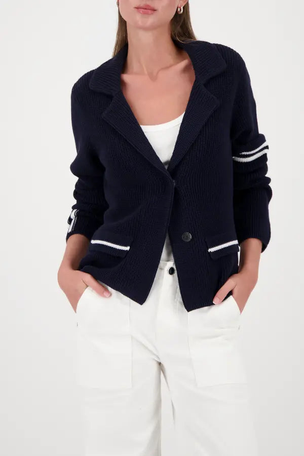 Monari Strickblazer in Marineblau mit Streifendetails