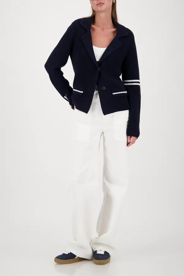 Monari Strickblazer in Marineblau mit Streifendetails