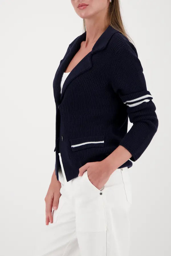 Monari Strickblazer in Marineblau mit Streifendetails