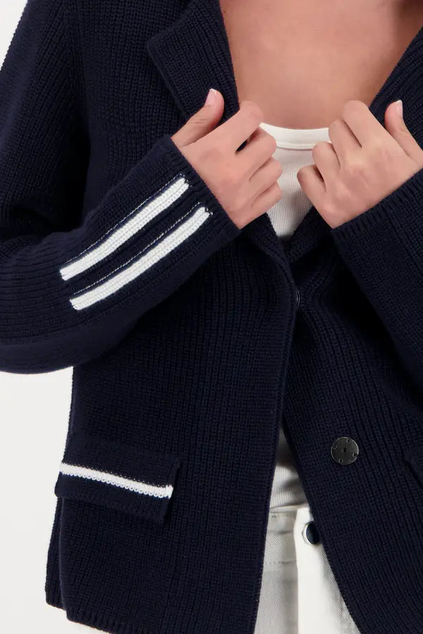 Monari Strickblazer in Marineblau mit Streifendetails