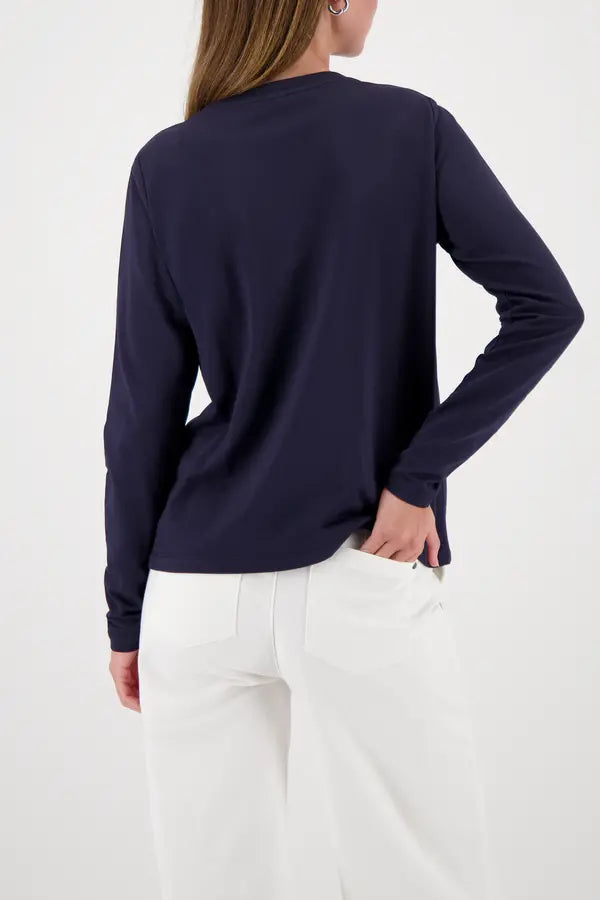 Monari Langarmshirt in Marineblau mit „5th Ave“-Print