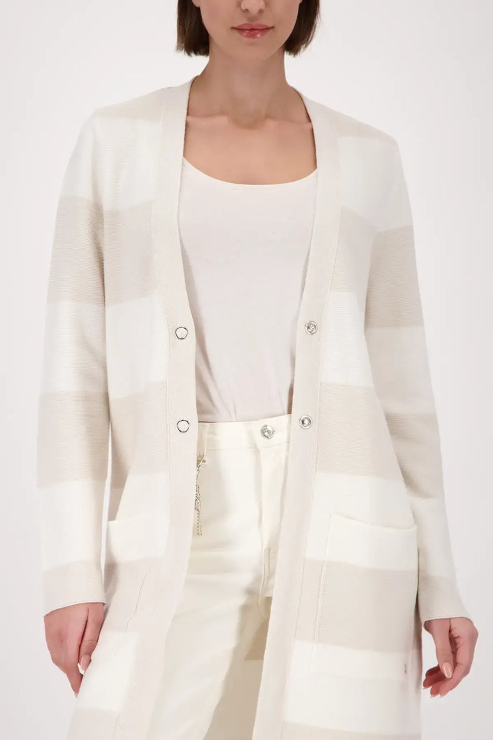Monari Beige Blockstreifen-Strickjacke