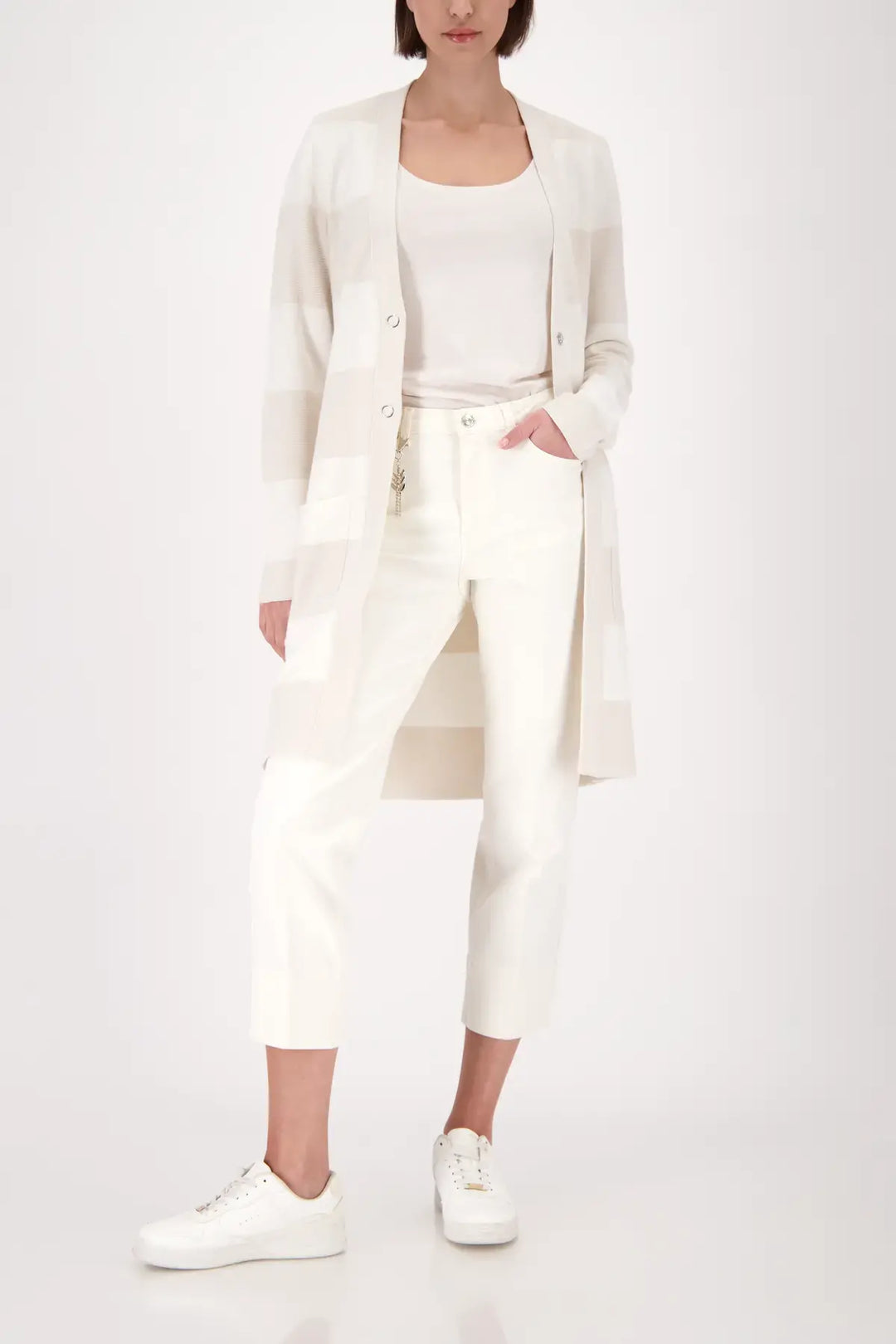 Monari Beige Blockstreifen-Strickjacke