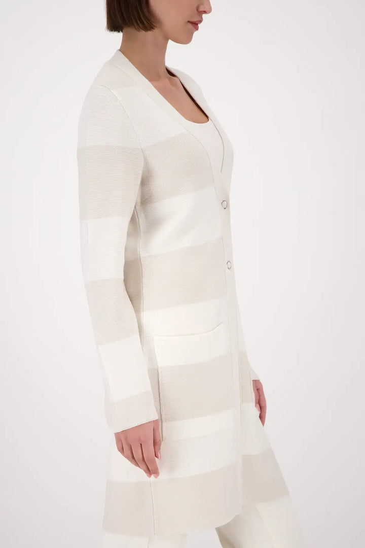 Monari Beige Blockstreifen-Strickjacke