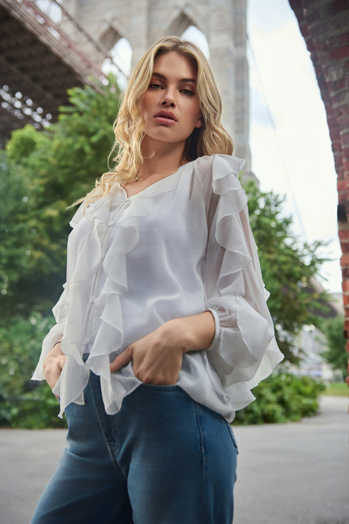 Weiße Georgette-Rüschenbluse von Monari