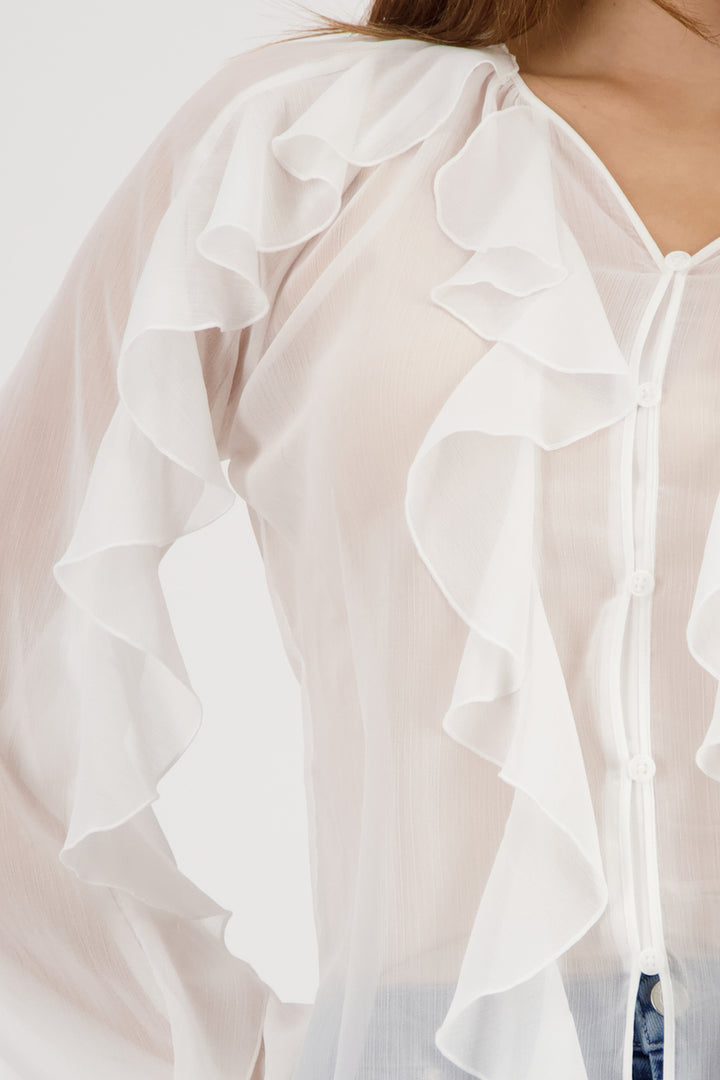 Weiße Georgette-Rüschenbluse von Monari