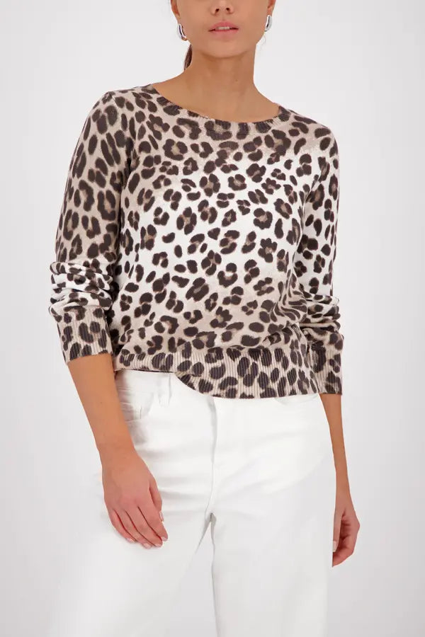 Monari Strickpullover mit braunem Leopardenmuster