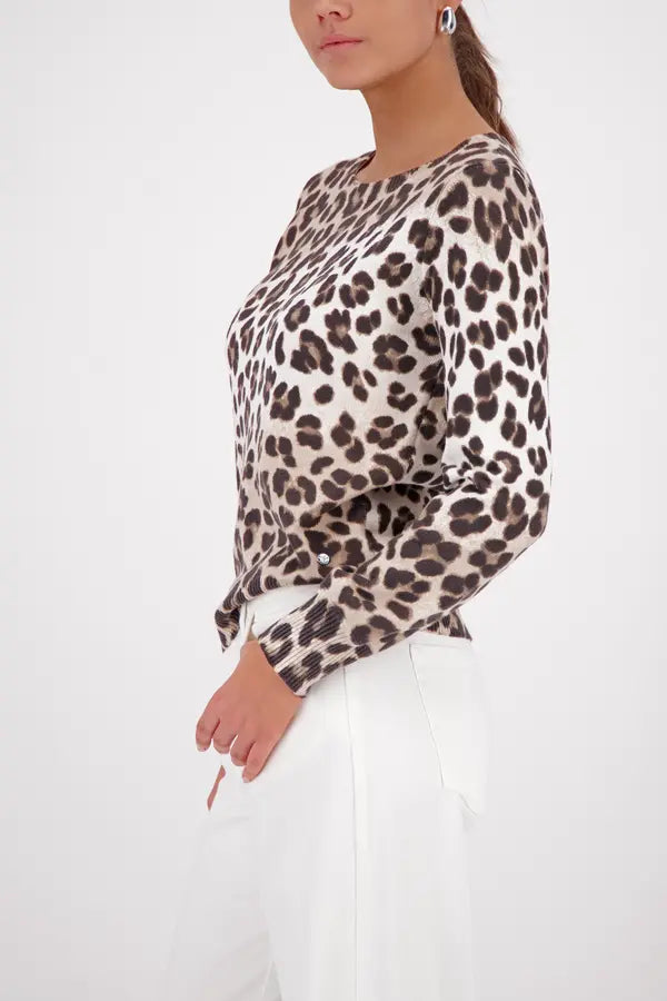 Monari Strickpullover mit braunem Leopardenmuster