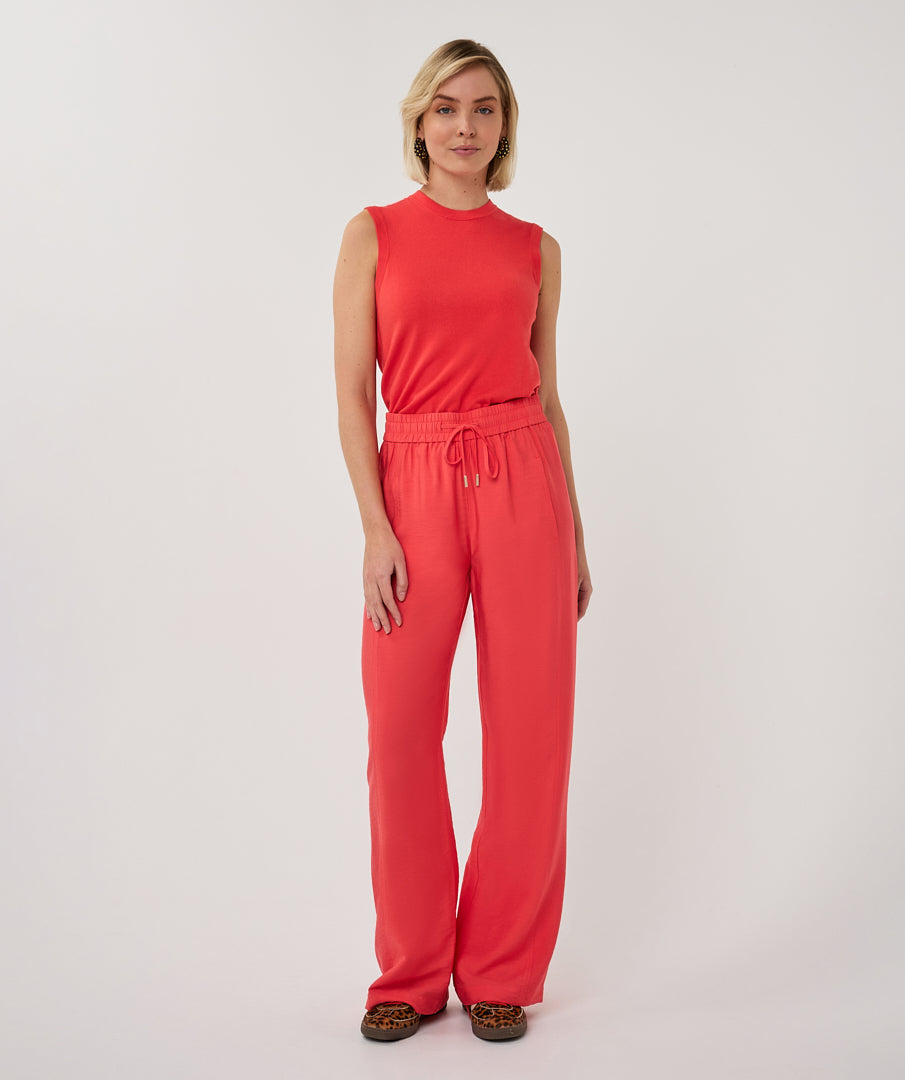 EsQualo Rote Weitbein-Hose mit elastischem Bund