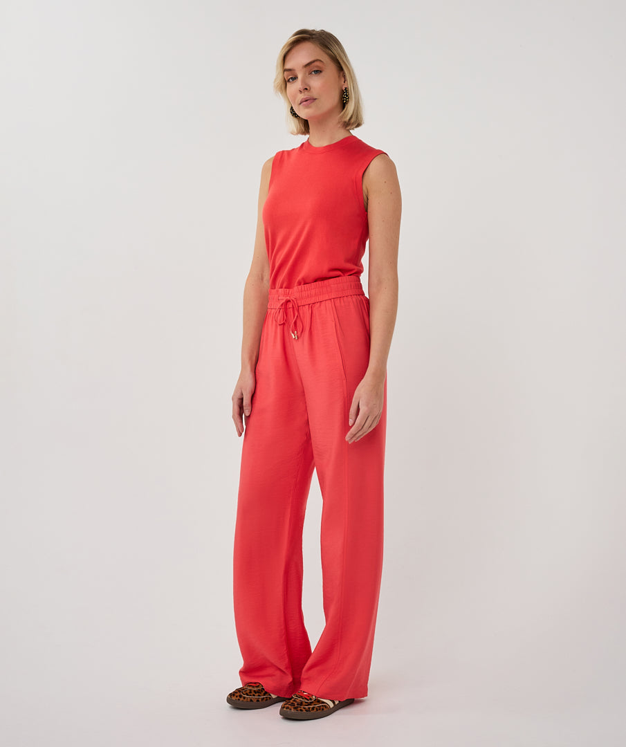 EsQualo Rote Weitbein-Hose mit elastischem Bund