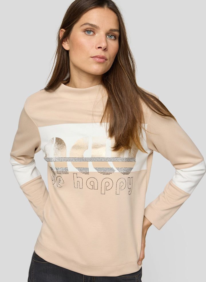 Rabe Beige Pullover mit Aufdruck „Be Happy“