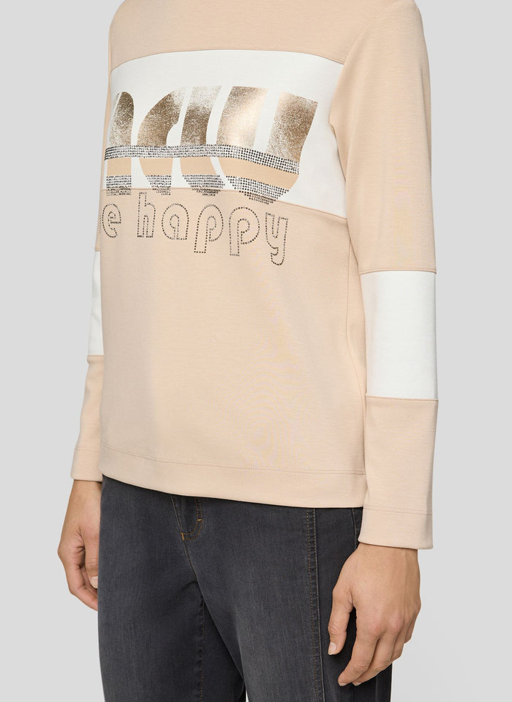 Rabe Beige Pullover mit Aufdruck „Be Happy“