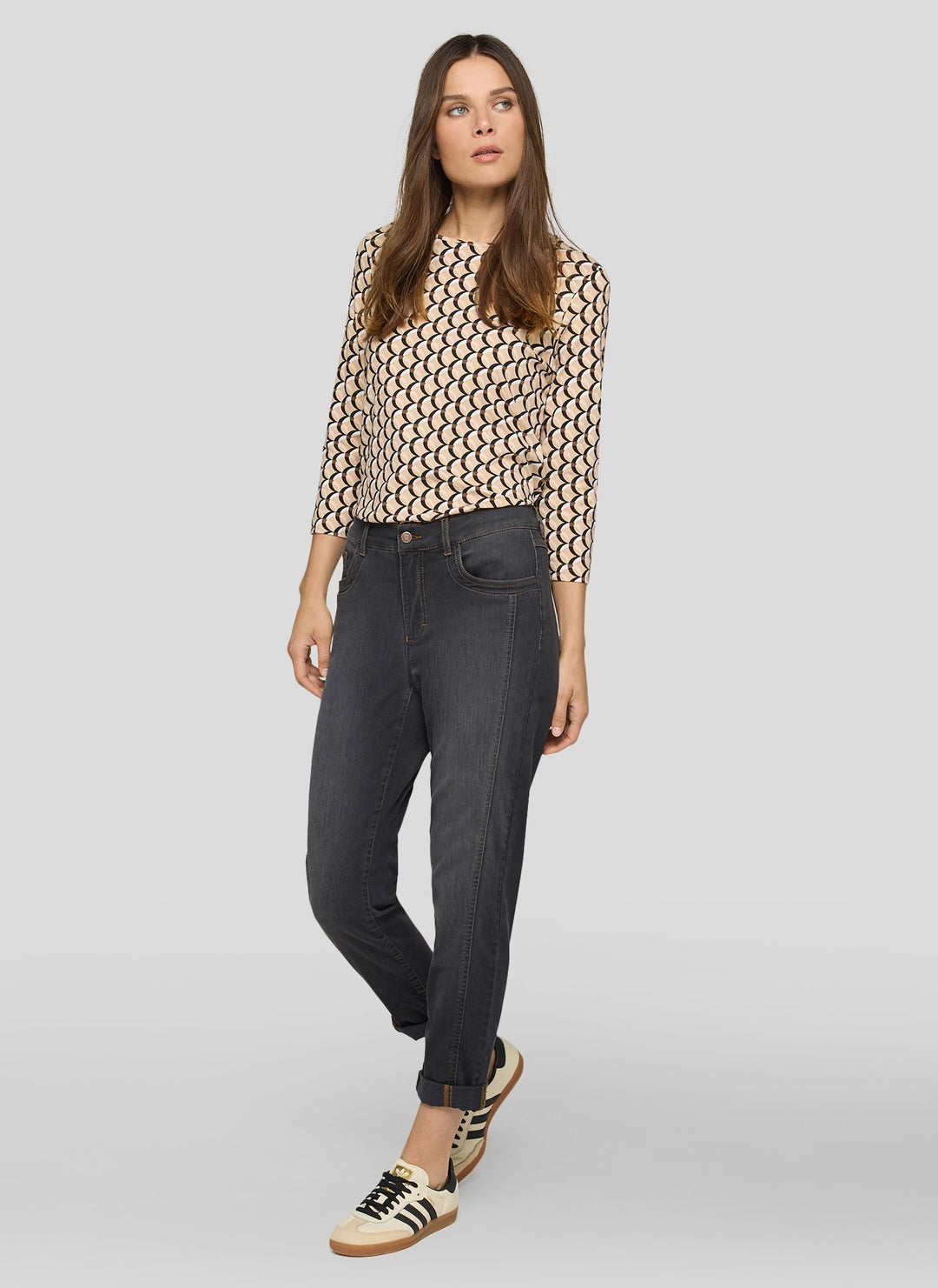 Rabe Brown Langarmshirt mit grafischem Muster
