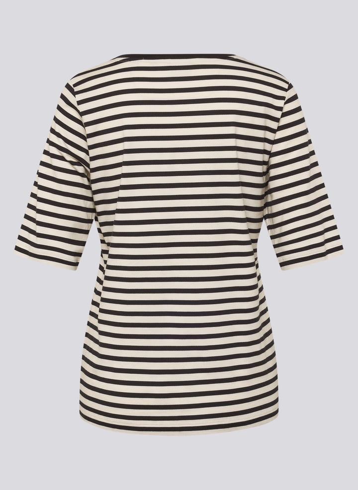 Gestreiftes Top von Rabe mit Aufdruck „Be Happy Now“.