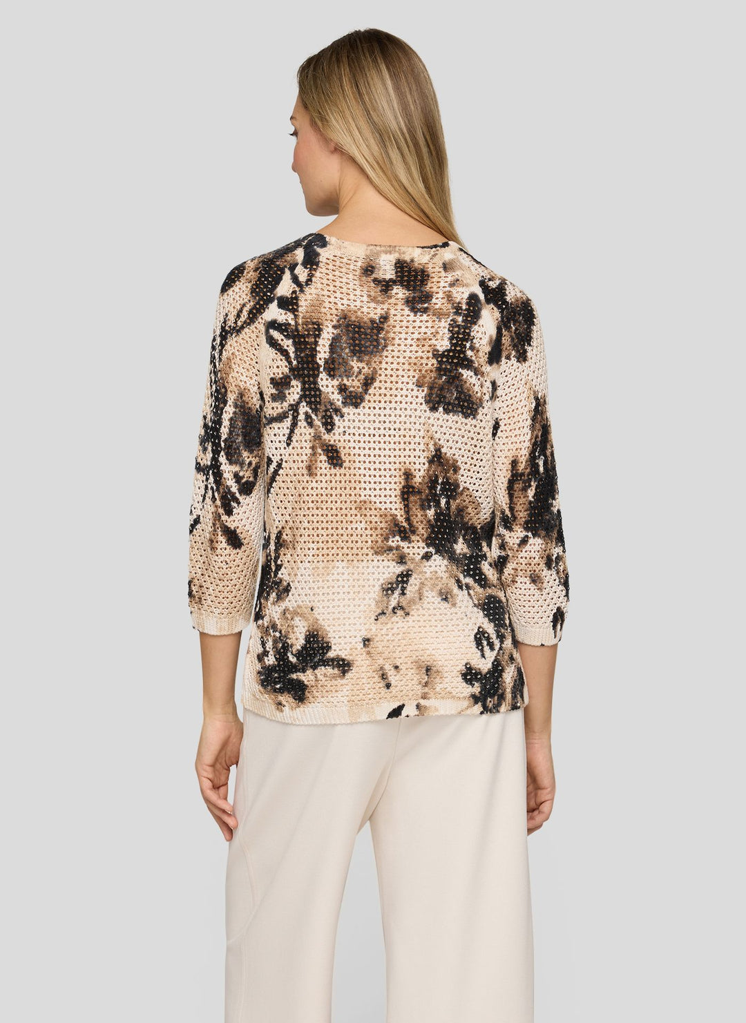 Rabe Beige Pullover mit floraler Netzstruktur