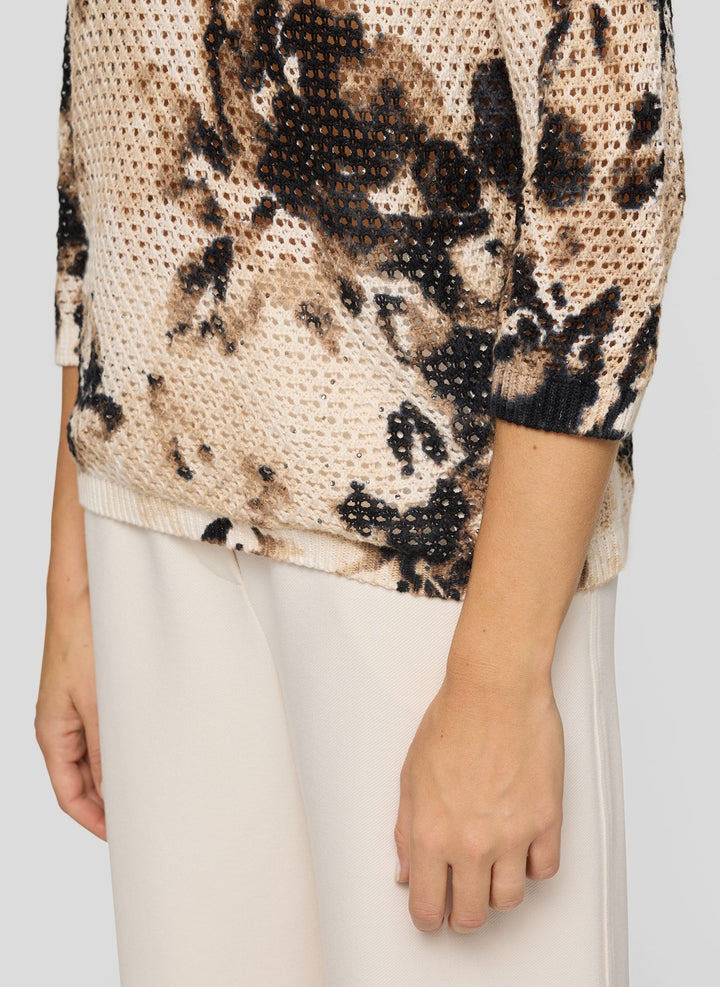 Rabe Beige Pullover mit floraler Netzstruktur