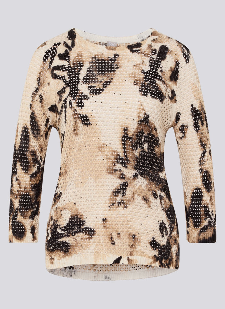 Rabe Beige Pullover mit floraler Netzstruktur
