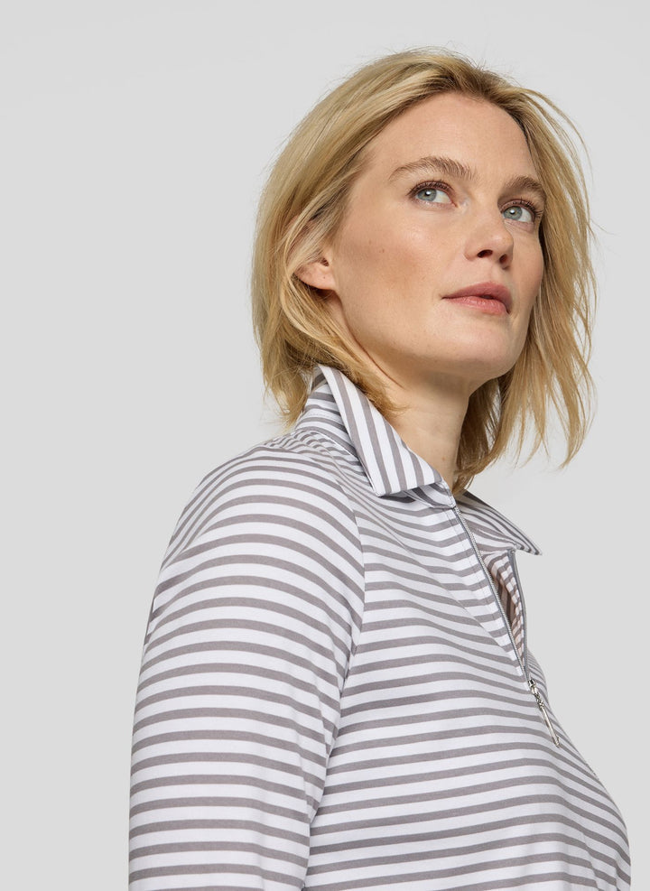 Rabe grau gestreiftes Polo-Sweatshirt mit Reißverschluss