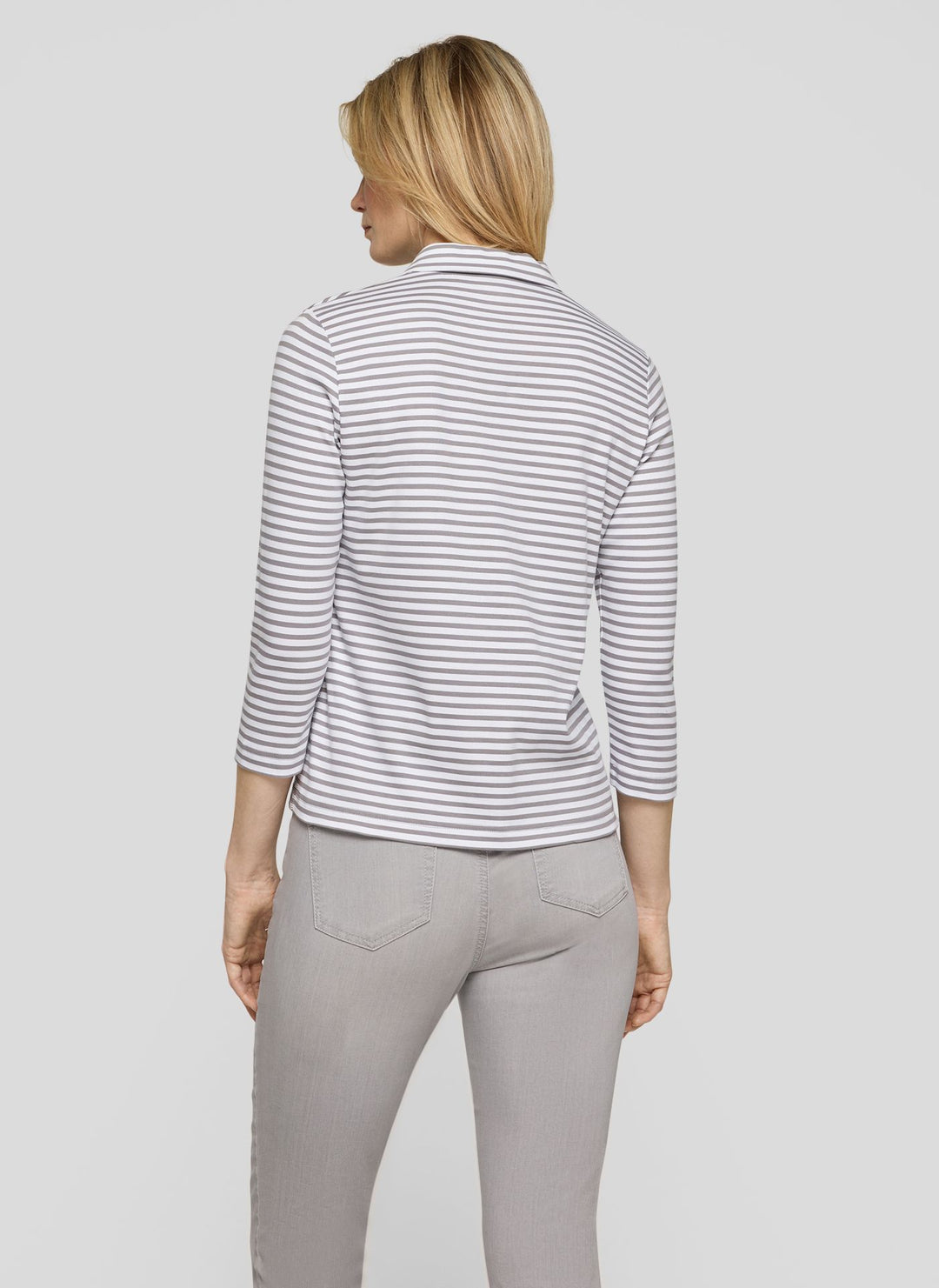 Rabe grau gestreiftes Polo-Sweatshirt mit Reißverschluss