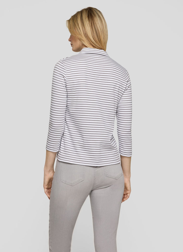 Rabe grau gestreiftes Polo-Sweatshirt mit Reißverschluss