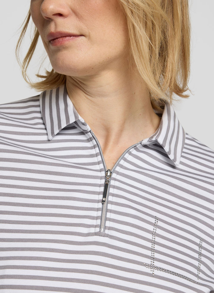 Rabe grau gestreiftes Polo-Sweatshirt mit Reißverschluss