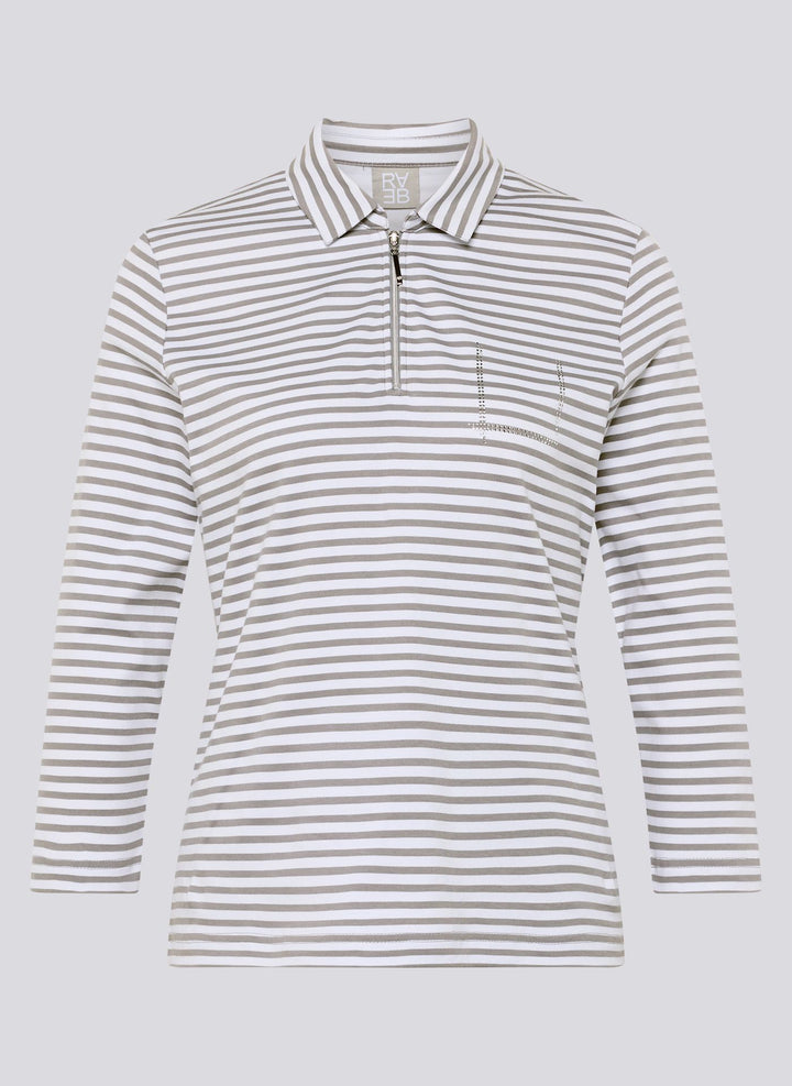 Rabe grau gestreiftes Polo-Sweatshirt mit Reißverschluss