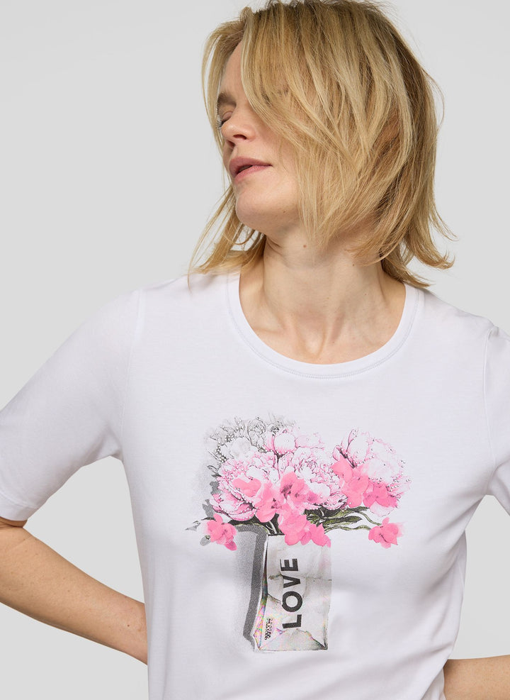 Rabe Top mit weißem Blumen- und Strassprint