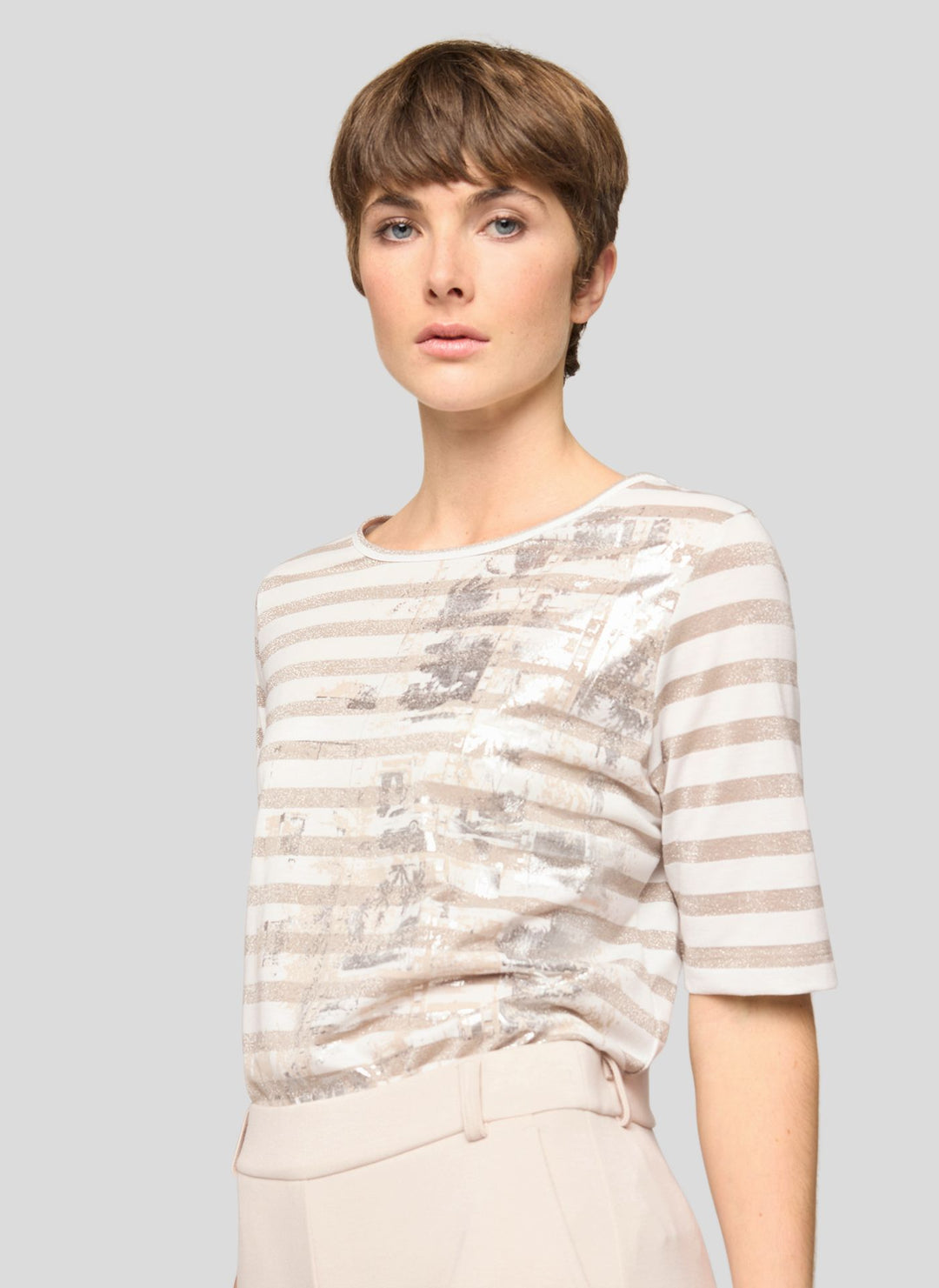 Rabe Beige Striped 3/4 Sleeve Shirt