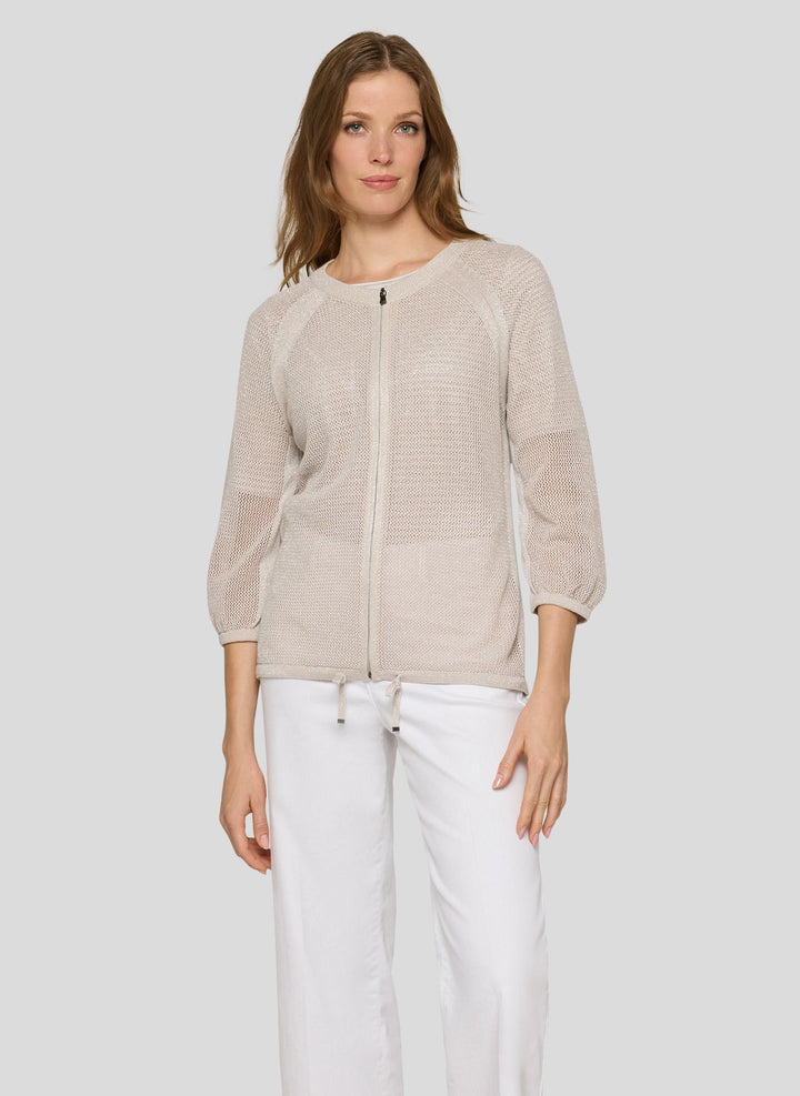 Rabe Beige Textured Knit Zip Cardigan