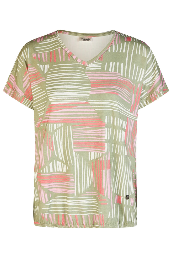 Barbara Lebek Khaki Abstract Line Print Top
