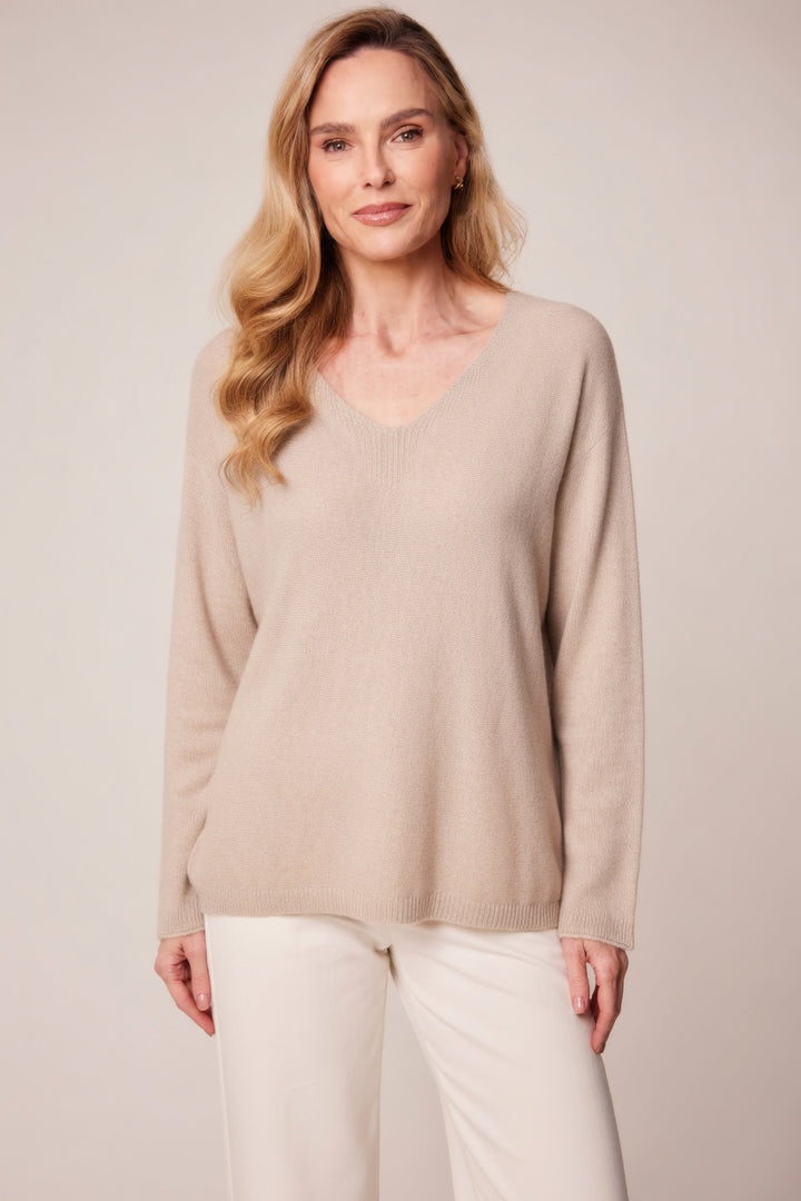 Dekolleté Beige V-Ausschnitt Pullover