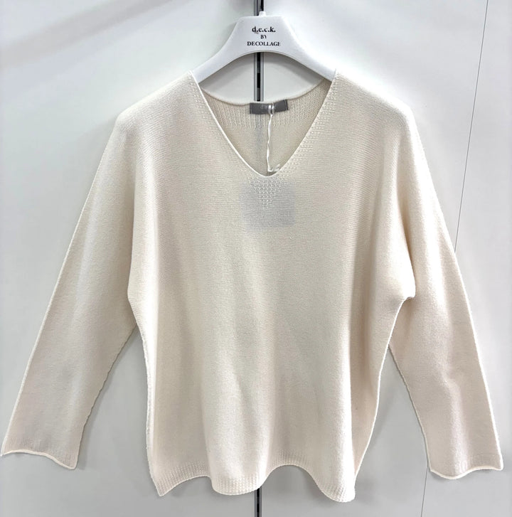 Decollage Cremefarbener V-Ausschnitt-Pullover