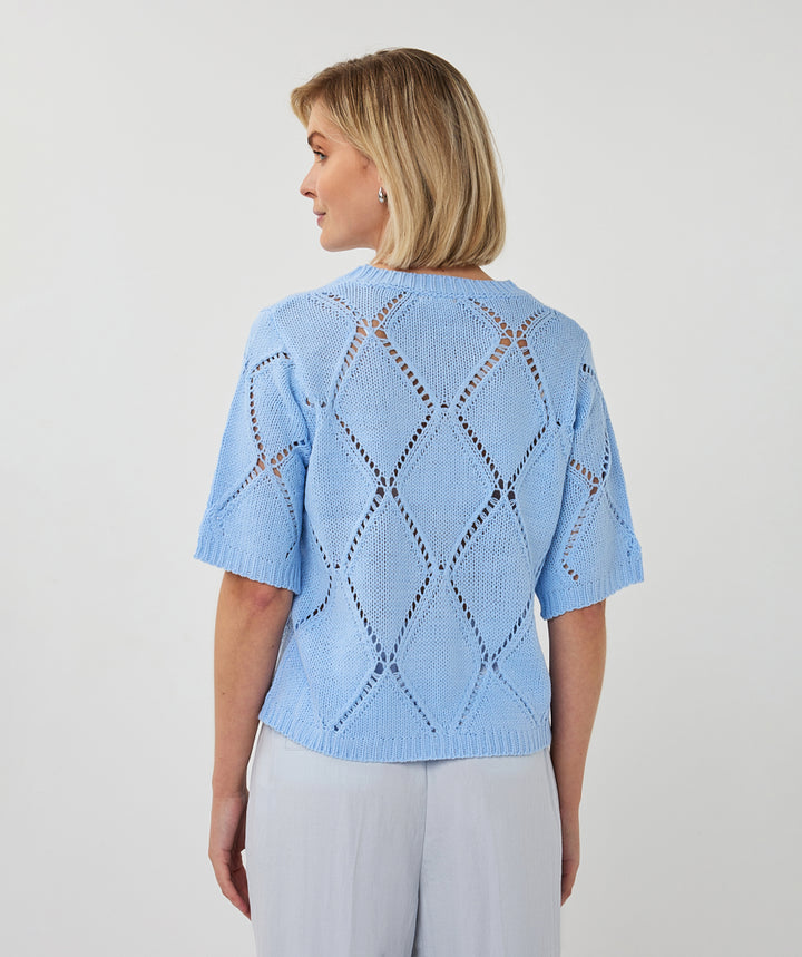 EsQualo blauer Pullover mit Diamantpailletten