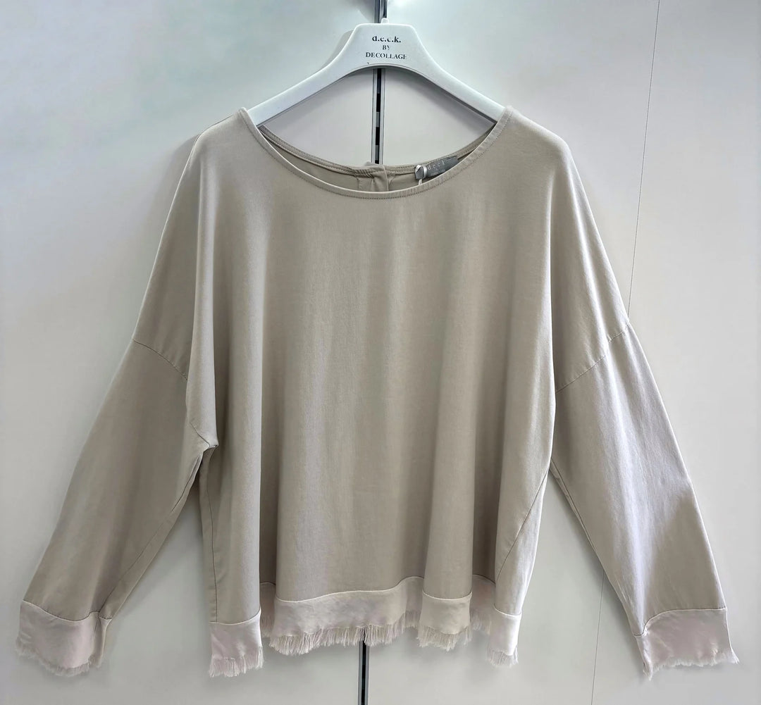 Decollage Beige Button Back Top