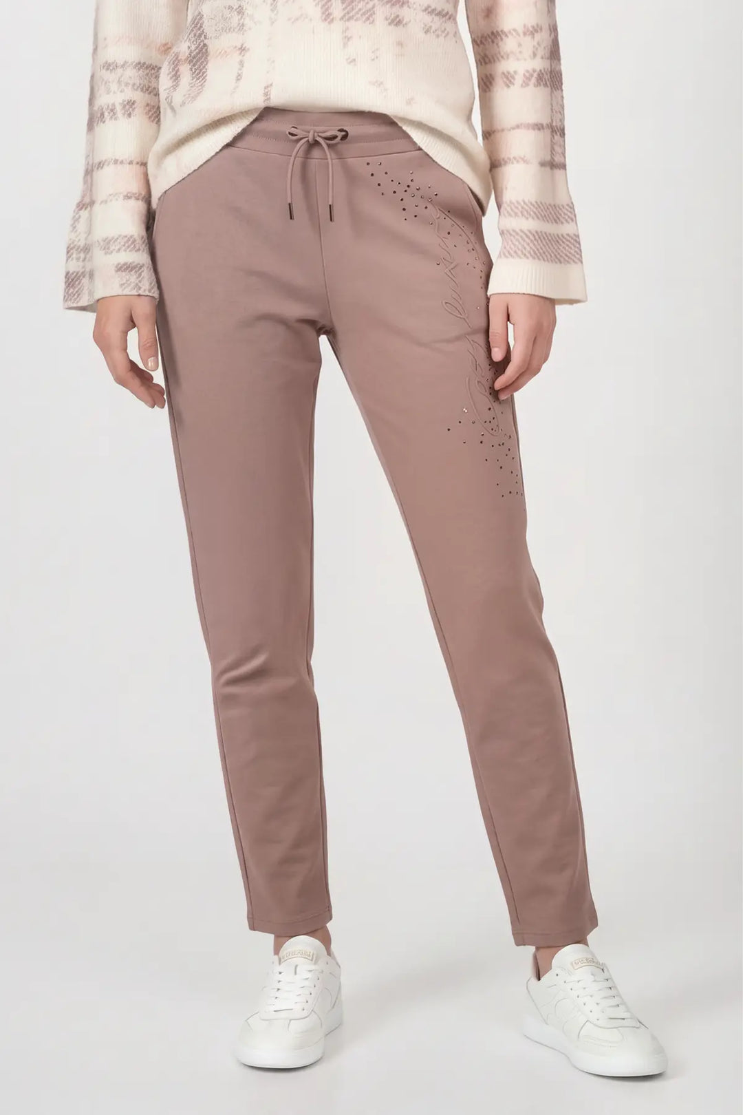 Monari Taupe Joggers with Rhinestones