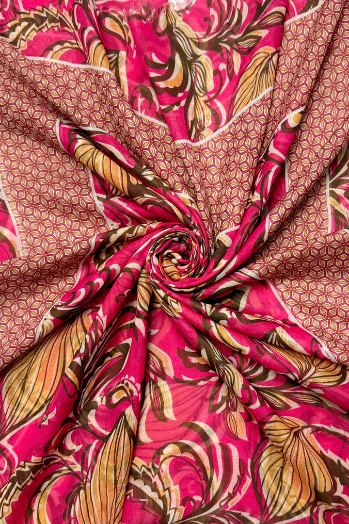 Rosa Schal mit indisch inspiriertem Blättermuster und Fransen