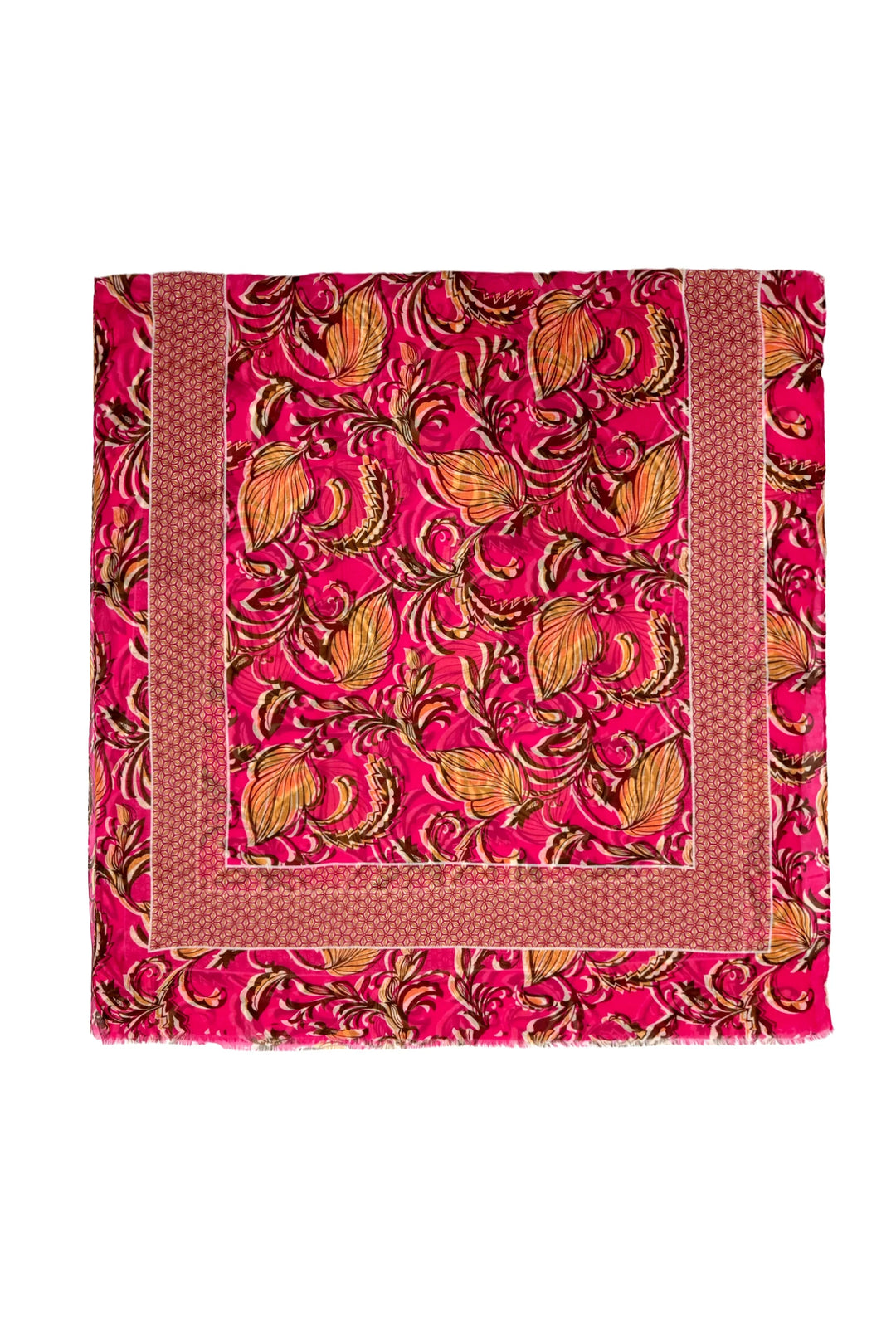 Rosa Schal mit indisch inspiriertem Blättermuster und Fransen