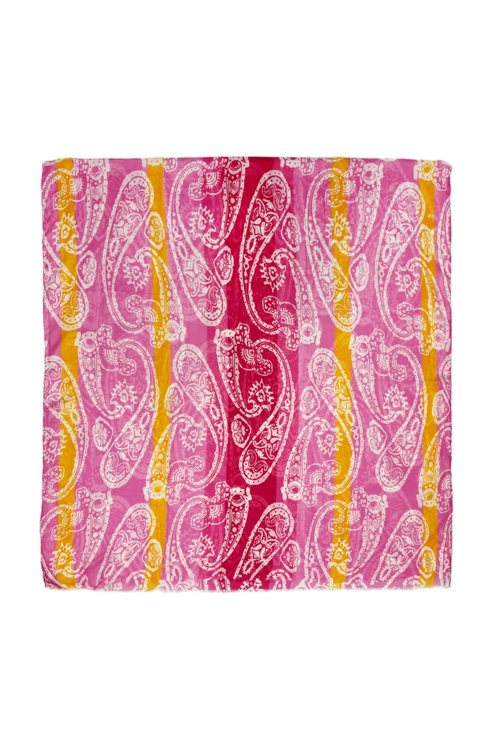 Rosa Schal mit hellen Streifen und Paisley-Muster, ausgefranst