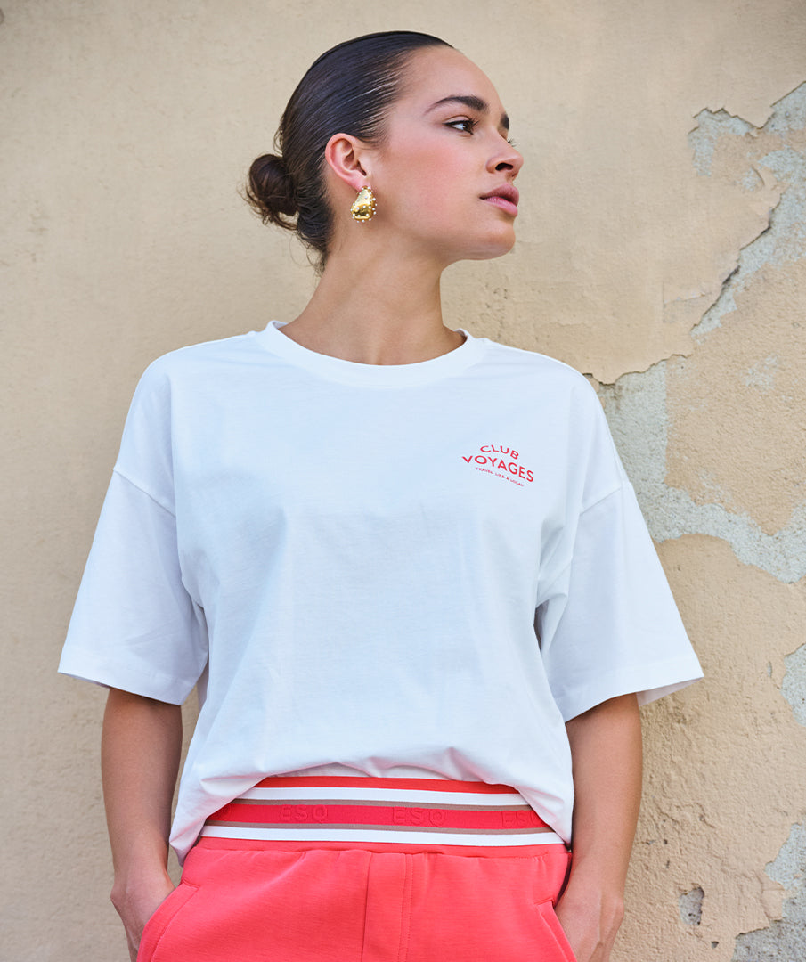 Esqualo Off White 'Club Voyages' bedrucktes Top