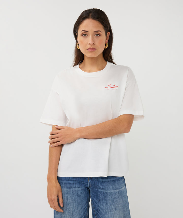 Esqualo Off White 'Club Voyages' bedrucktes Top