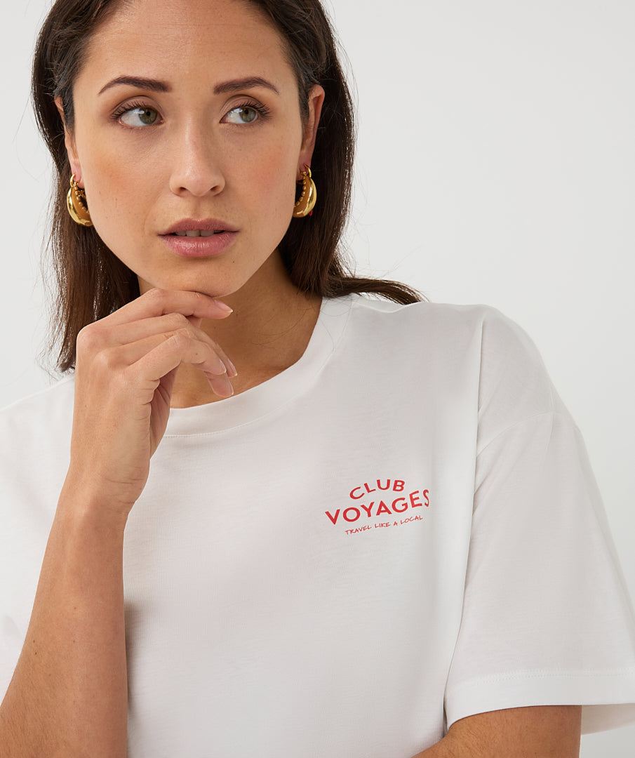 Esqualo Off White 'Club Voyages' bedrucktes Top