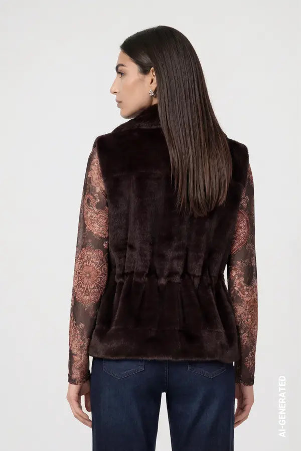 Monari Faux Fur Gilet, Black Coffee