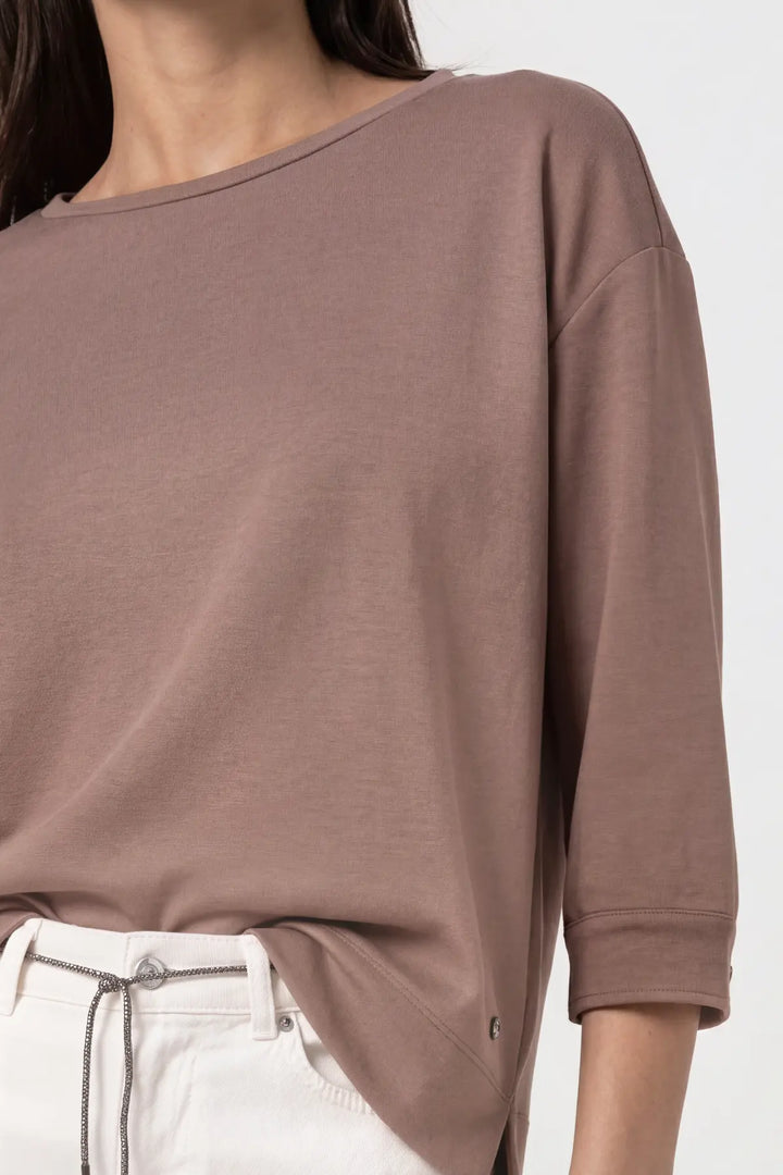 Monari Taupe Sweatshirt with Decorative Button